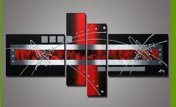 

100% Hand-painted Red Black Passion Color High Q. Home Decoration Modern Abstract Best-selling Oil Painting on Canvas 4pcs/set