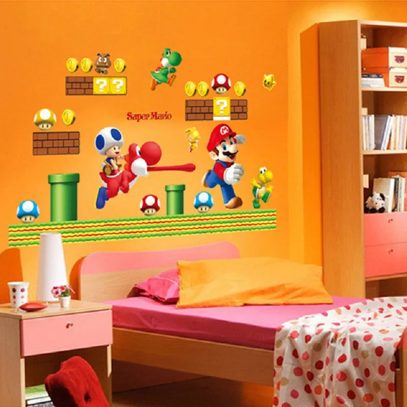 Прекрасный Super Mario винил съемная Наклейка на стену домашнего декора Гигантские