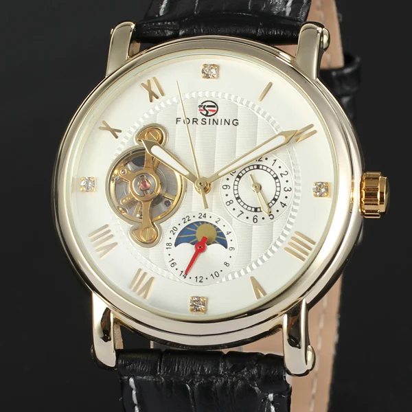 Men s Fashion Mechanical Wrist Watch Decoration Sub Dials Roman Numbers Tourbillon Design White Round Dial