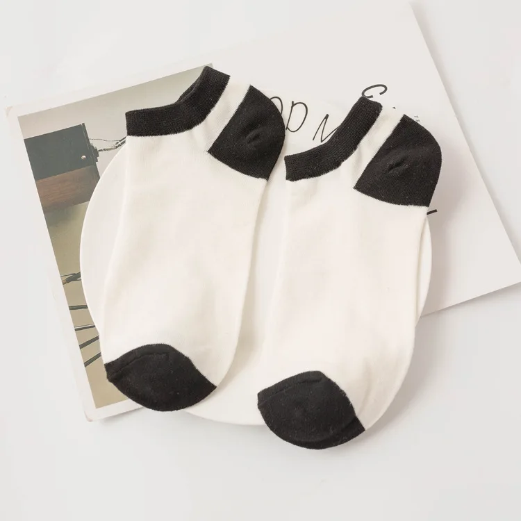 Наивысшего качества классические мужские две полосы хлопчатобумажные носки тапочки Ретро Школа Студент Открытый спортивные носки со звездами велосипедные носки - Цвет: White Black