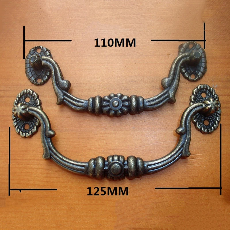 Antique European Simple Wooden Wine Gift Box Furniture Handle Knobs Zinc Alloy Flower Handles Bronze Tone 6Sets | Обустройство дома