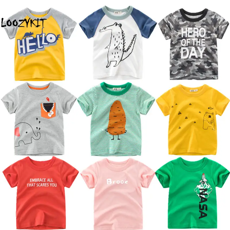

Loozykit Cartoon Print Baby Boys Dinosaur Car T Shirt For Summer Infant Kids Boys Girls Letter T-Shirts Clothes Cotton Toddler