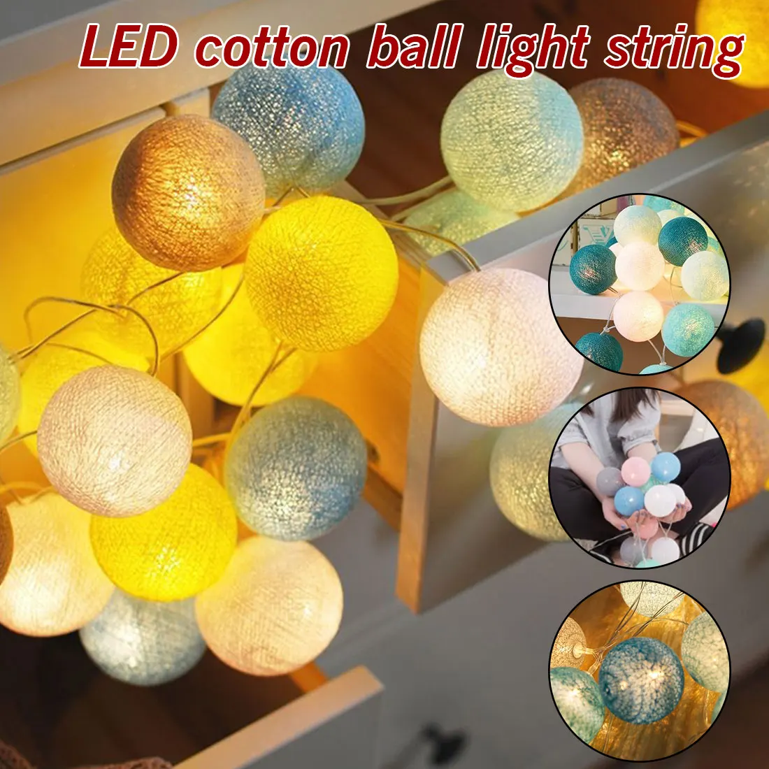 20 LEDs Cotton Ball String Lights Fairy Lights Outdoor Decoration Party