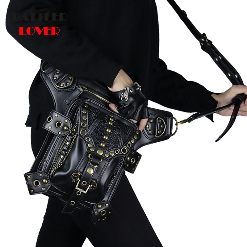 Стимпанк Сумка стимпанк Ретро рок готический стиль сумки на пояс дамские хип-хоп заклепки сумки стиль для женщин мужские ноги бедра сумка