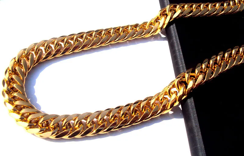 Handmade Pure 24K Yellow Gold Miami Cuban Link Mens Chain 11mm