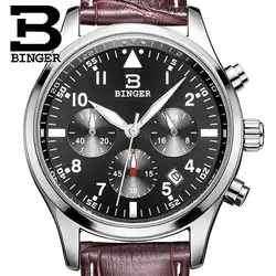 Швейцария BINGER мужские часы люксовый бренд кварцевые водостойкий кожаный ремешок часы хронограф секундомер наручные часы B9202-9