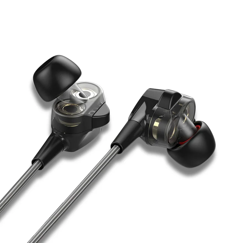RUKZ ER2 двойной динамический привод динамик HiFi наушники с микрофоном для IPhone XiaoMi
