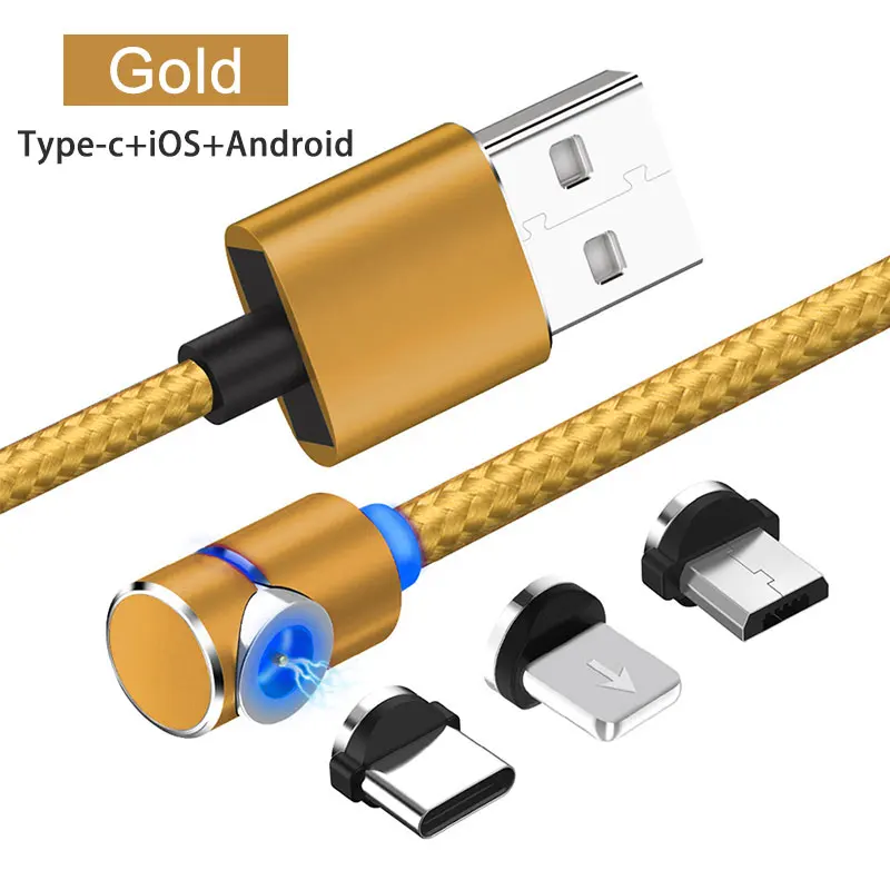 Магнитный USB Micro type C Android iOS универсальный кабель для мобильного телефона провод l-образный локоть нейлоновые кабели для передачи данных для игр - Цвет: Micro iOS Type-Gold