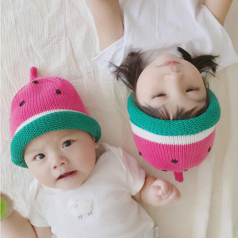 Cute Watemelon Baby Hat Red Yellow Fall Fashion Beanie Hat For Boys Girls Cotton Comfortable Toddler Hat Photography Props 1-3Y (4)