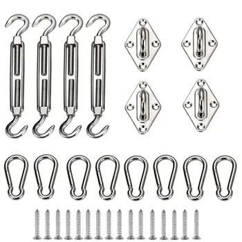 

SunShade Complete Hardware Kit (Includes 4 x Pad Eyes, 4 x Turnbuckles, 8 x Snap Hooks, 16 x Screw) for Stainless Steel Steel