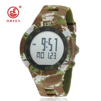 

OHSEN Fashion Digital Watch Men Hombre Wristwatch Military Green Rubber Band Alarm Date LED 50M Swim Sport Watch Relogio Horloge
