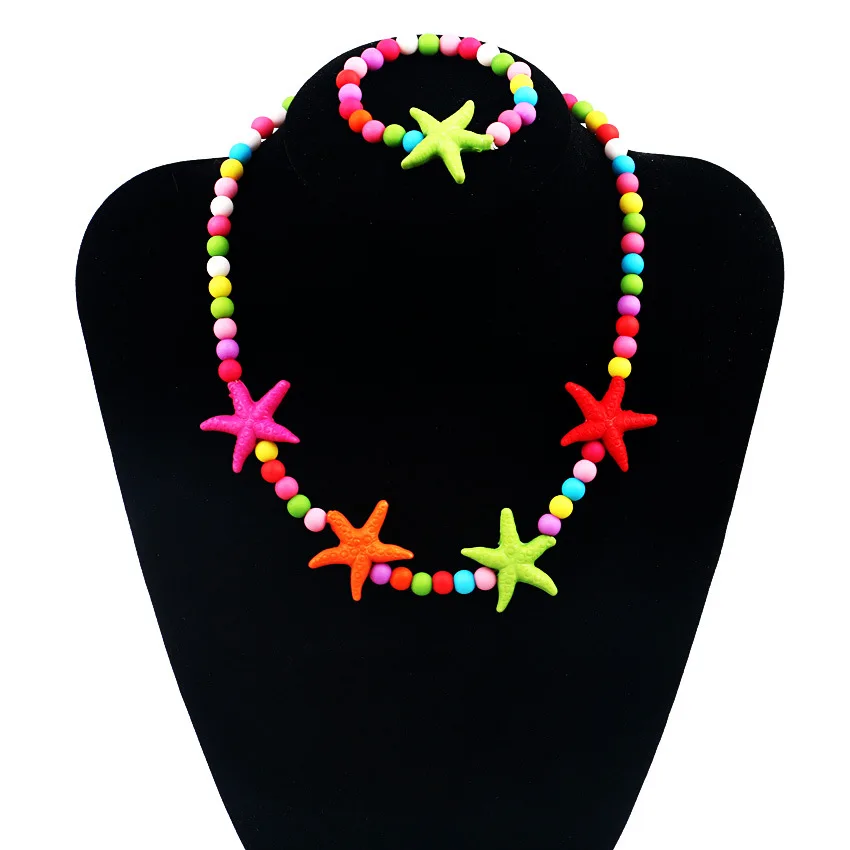 

HappyKiss 1SET girl children jewelry set necklace bracelet set seastar plastic