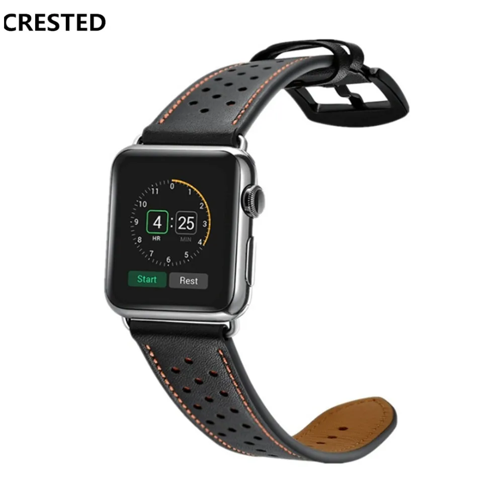 

CRESTED Genuine Leather Band For Apple Watch Series 4 44mm/40mm correa iwatch strap 3 2 1 wristband bracelet Crazy Horse belt