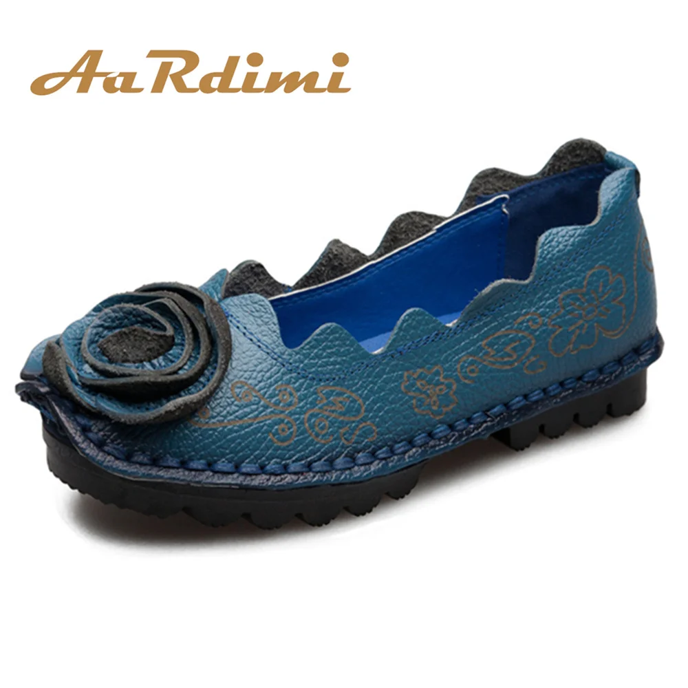 

AARDIMI Retro Genuine Leather Women Flats Shoes Spring Mother Shoes Casual Cow Leather Rome Style Round Toe Flat Shoes Woman
