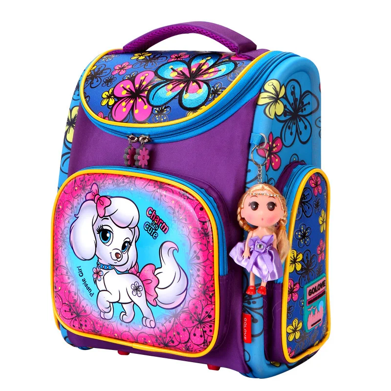 Детские школьные сумки с милой собачкой для девочек и мальчиков, ортопедический дышащий рюкзак с вышитыми цветами, детская школьная сумка, Mochila Escolar