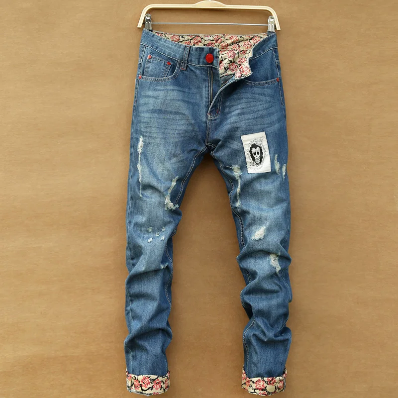 2015 New Arrival Men's Clothing, Fashion Patchwork Ripped Jeans For Men
