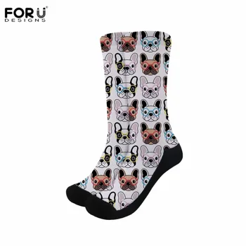

FORUDESIGNS Cute Bulldog Prints Women Cotton Boots Stocking Tight Sexy Brand Deisgner Breathable Stockings Sets Medias de mujer