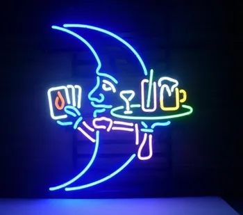 Custom Blue Moon Glass Neon Light Sign Beer Bar