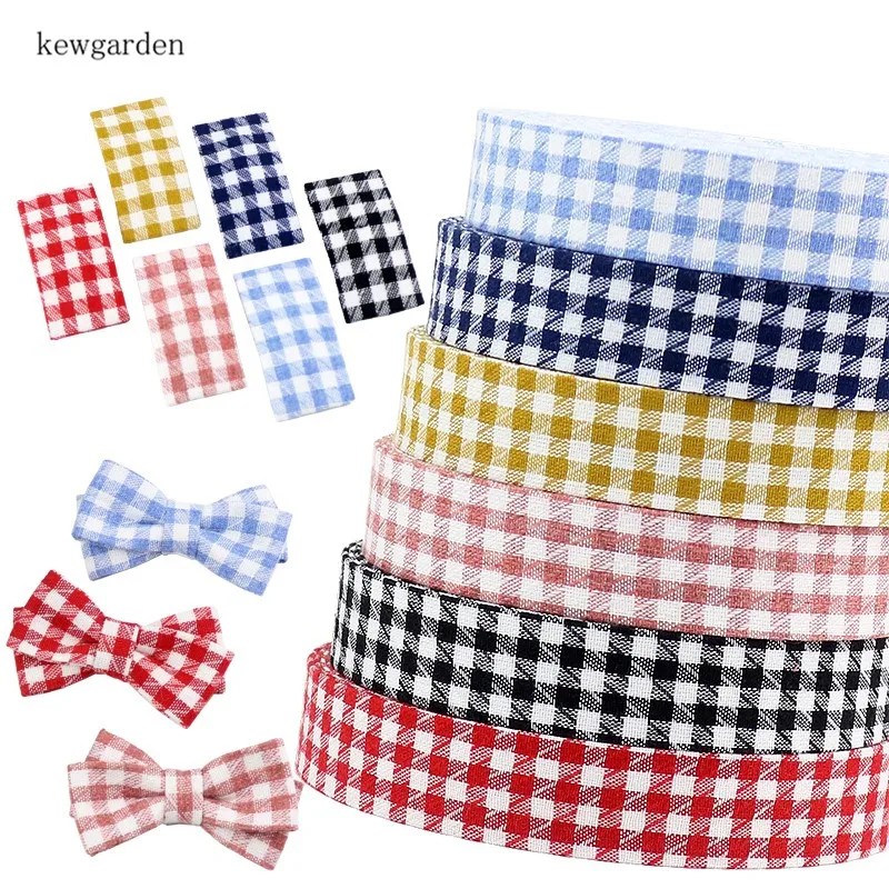 

Kewgarden 3/8" 1" 1-1/2" Square Grid Pattern Fabric Layering Cloth Ribbons Handmade Tape Ribbon DIY Bowknot Riband 6m/lot