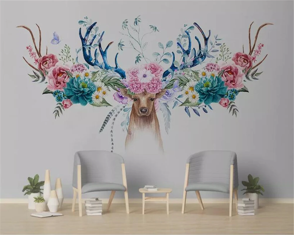 Beibehang пользовательские 3d обои современный минималистичный скандинавский Цветок голова оленя цветочный фон настенные бумаги домашний декор