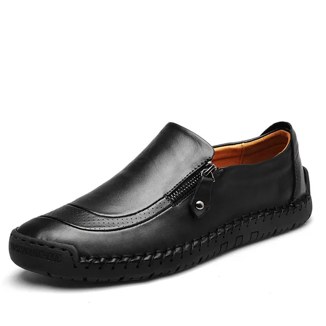 Merkmak/классическая мужская обувь; лоферы; повседневная мужская обувь; качественная удобная кожаная обувь; мужская обувь на плоской подошве; мокасины на молнии - Цвет: Black