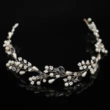 New Fashion Pearl Flower Vine Tiara Bride Head Chain Bridal Headbands Hair Ornaments Wedding Hair Accessories idealway bridal hair ornaments long hair vine pearl headband for women crystal flower tiara head chain wedding hair accessories