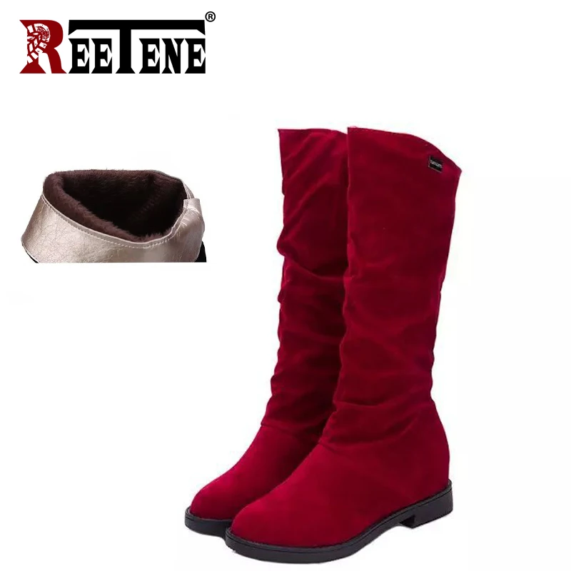 

REETENE Women Shoes Winter Shoe Solid Snow Boots For Female Ladies Height Increased Low Heel Shoes Woman Calf High Women Boots