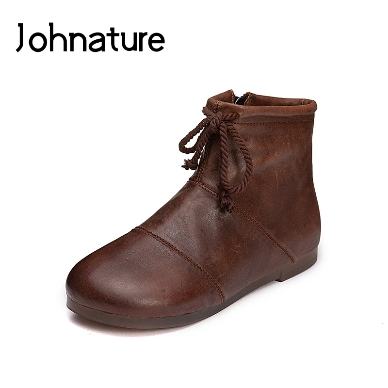 

2019 Autumn/Winter New Martin Boots Genuine Leather Round Toe Retro Flat Bottom Zipper Women Ankle Boots Shose