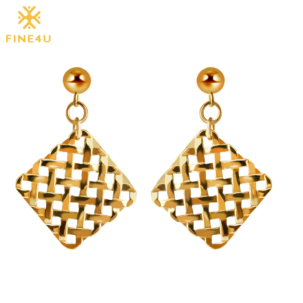 

2018 New Fashion FINE4U E031 Square Dangle Drop Earrings For Women 316L Stainless Steel Grid Earrings Boucles d'oreilles
