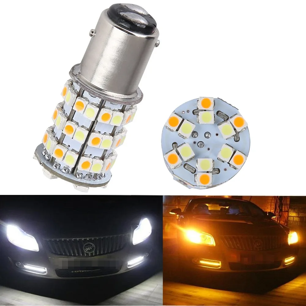 

4PCS 1157 2357 7528 BAY15D 3528 1210 60 SMD White / Amber Switchback 60LEDs LED Bulbs S25 T25 T20 DRL Turn Signal Light