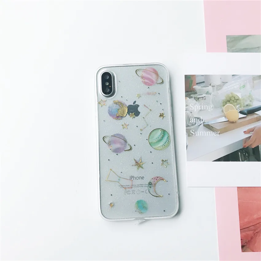 Jiban блеск Косметическая пудра Вселенной луна звезды планеты чехол для iPhone X 6 S 7 8