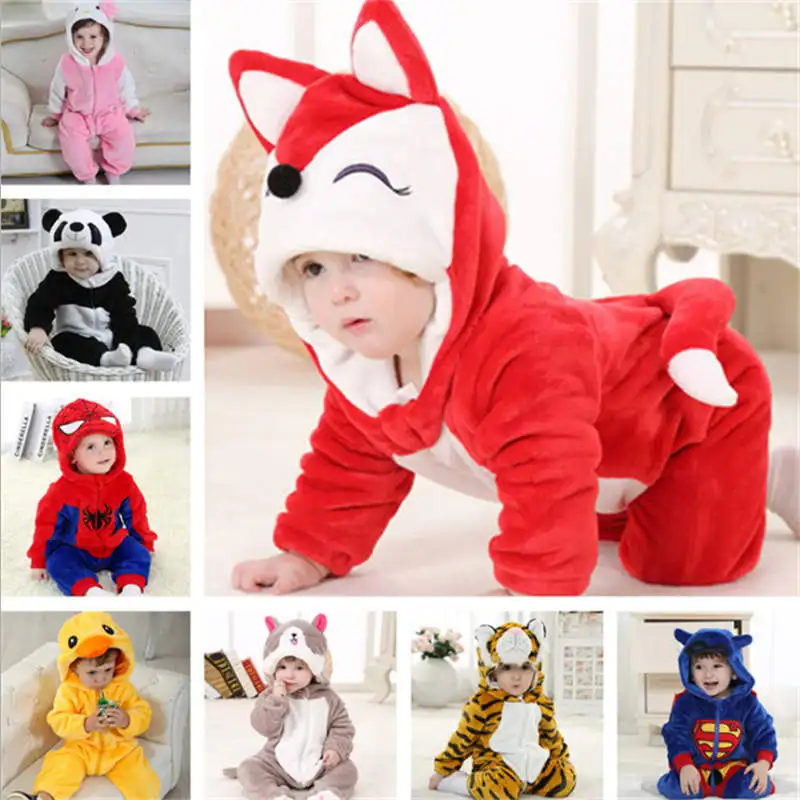 Baby rompers Cartoon hello kitty girls pajamas clothes new born baby warm winter animal Pajamas roupas de bebe recem nascido