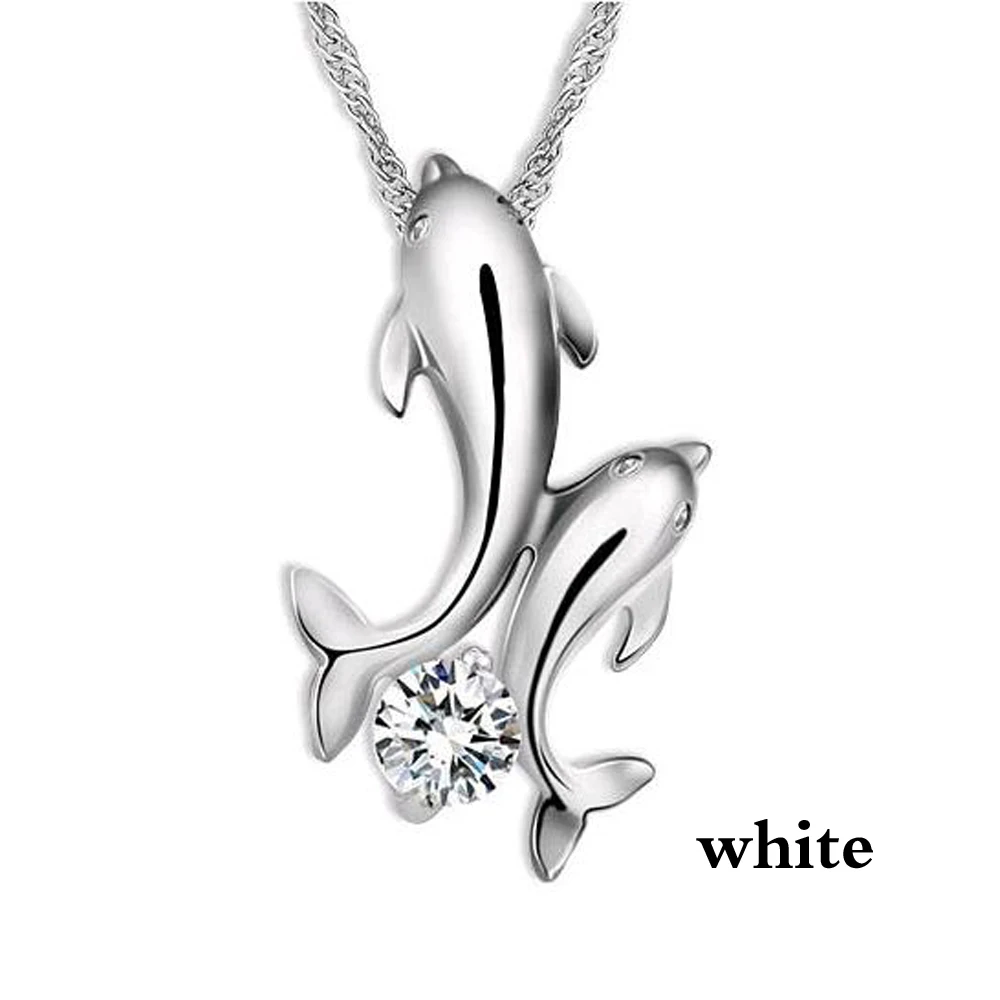 FAMSHIN-Cute-silver-plated-double-dolphin-rhinestone-short-chain-necklace-women-fashion-jewelry-wholesale