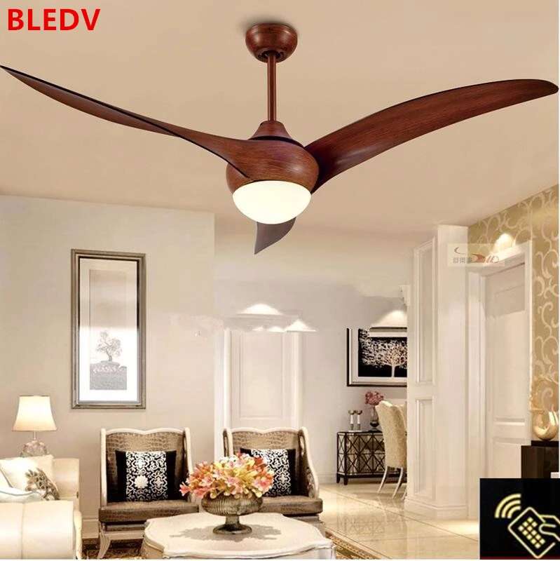 52 inch Nordic Brown Vintage Ceiling Fan With Lights Remote Control
