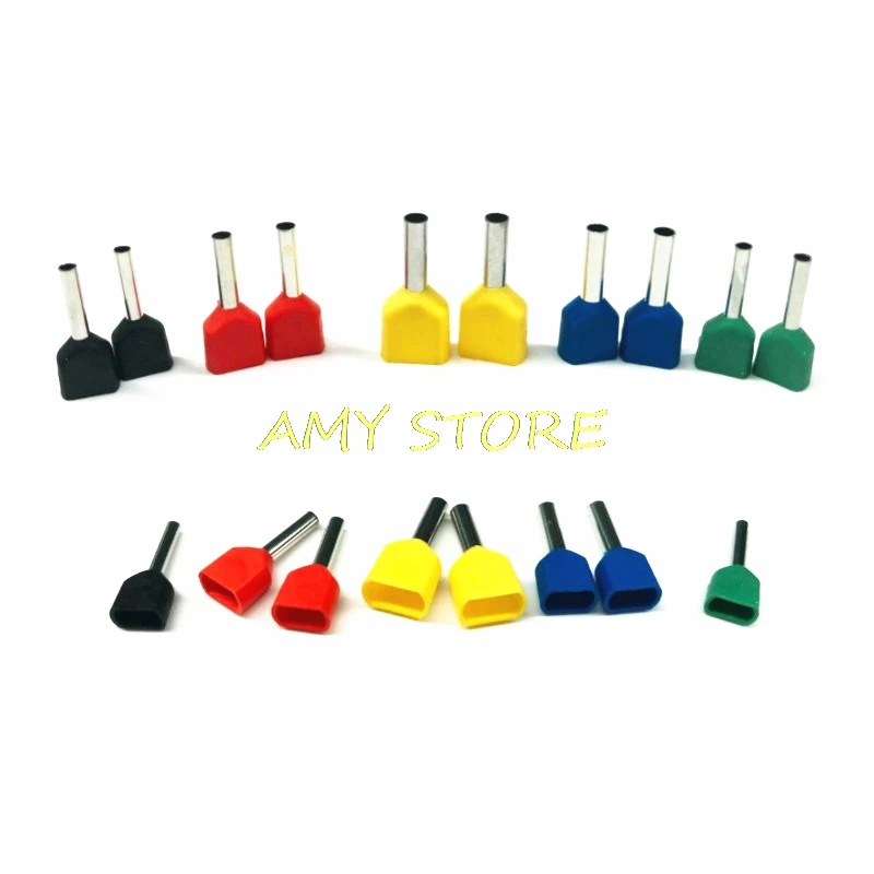 50Pcs Insulated Cold-press Terminal Dual Bootlace Ferrule Needle End Wire Ferrules Sleeve 10AWG 6.0mm2 Multicolor TE6014 | Обустройство