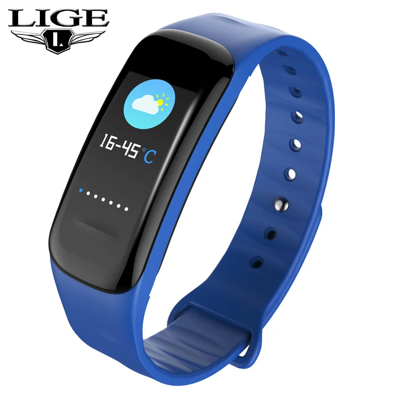 Blue Bluetooth Смарт-часы для мужчин и женщин цифровые спортивные часы пульсометр Монитор артериального давления Smartwatch шагомер часы - Color: Blue