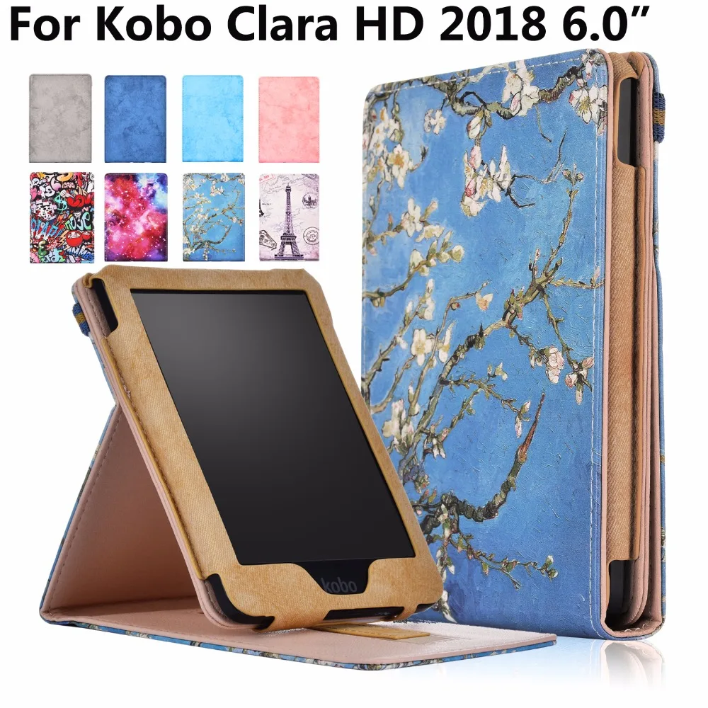 

High Quality Leather Magnet Smart Sleep Wake Case for Kobo Clara HD 2018 6 " Flower Full Protective Cover for Kobo Clara HD 2018