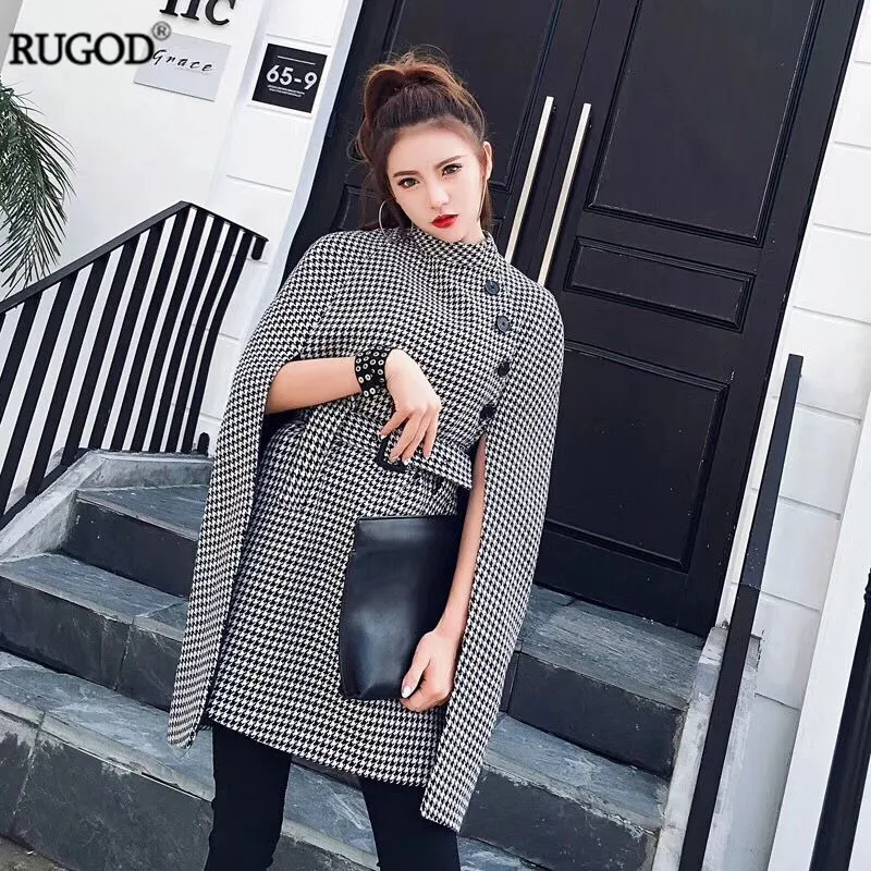 Rugod 2021 женский новый осенний Длинный плащ глобальная Мода клетчатая вязаная