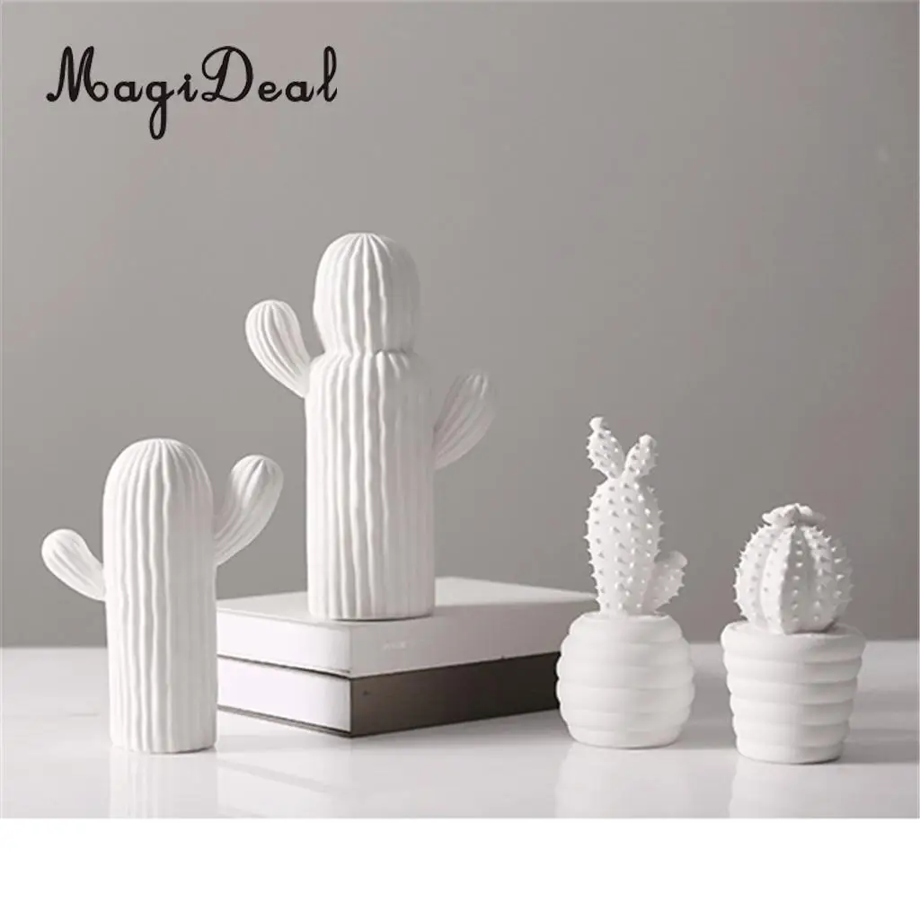 White Ceramic Cactus Ornaments Simulation Plant Potted Home Desk Furnishings Ceramic Novelty Ornaments For Home Decor