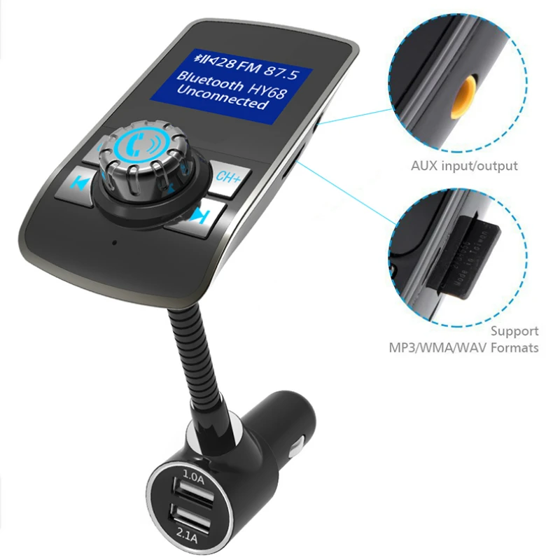 KORSEED 1.4 inch Car Bluetooth Kit FM Transmitter Modulator Wireless Audio Handsfree Carkit MP3 Player TF U disk AUX USB Charger