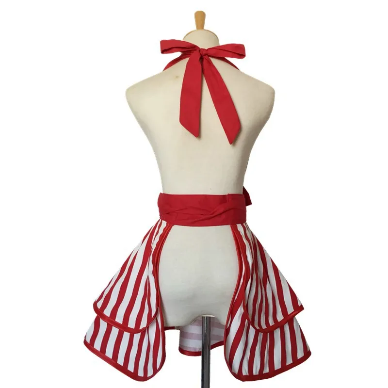 Women Apron with Extra Pocket Lovely Retro Cotton Cooking Polka Dot Valentine’s Day Apron Dress Gift