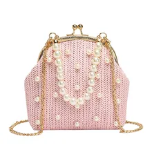 Женская сумка-клатч с жемчугом в стиле ретро, Пляжная, Плетеная соломенная сумка для девочек, Сумка с квадратным клапаном, сумки для путешествий, женские сумки Bolso Paja