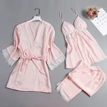 Женская сексуальная Шелковая пижама наборы Camisole весна лето дизайн элегантные кружева вышитые женские атласные M L XL XXL TJ7832