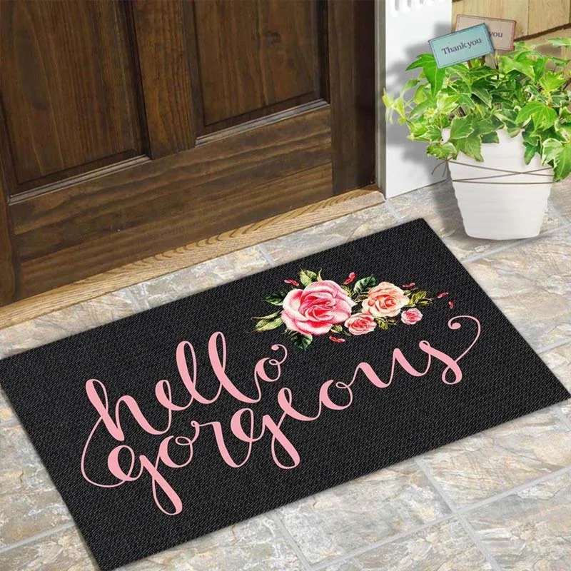 Door Mat Entrance Floor Mat Hello Flower Designed Funny Indoor Outdoor Doormat Non
