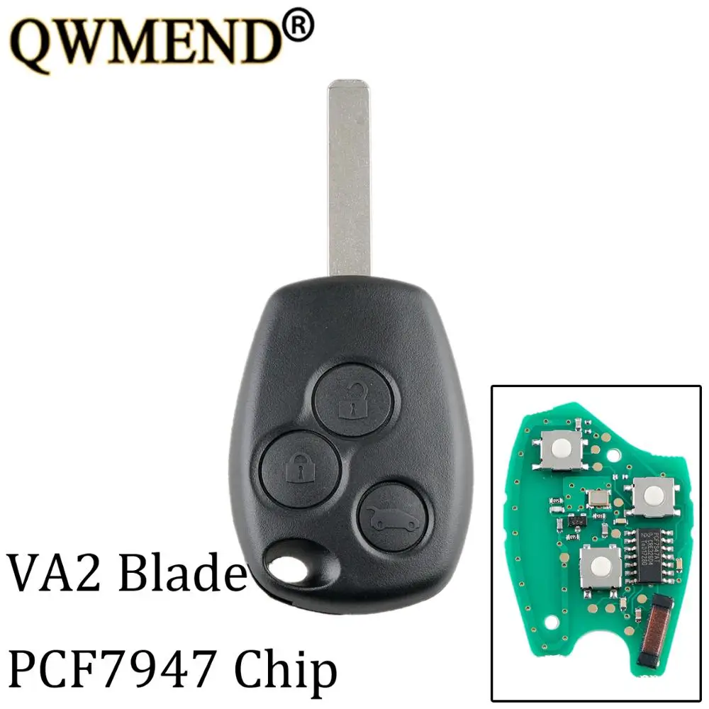 

QWMEND 3Buttons Remote key 434Mhz PCF7947/PCF7946 Chip For Renault Kangoo II Clio III Auto Replacement Keyless Alarm VA2 Blade
