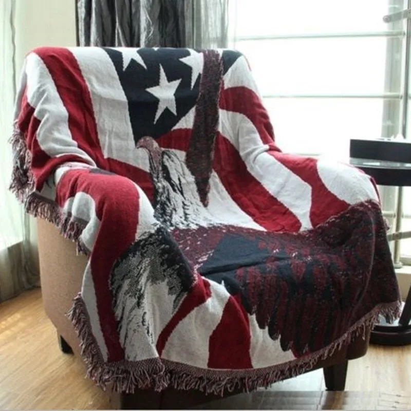 

130*180cm Quality 100% Cotton Thicken Blanket The American flag with eagle pattern multi functional Sofa Towel Bed Covers Q67