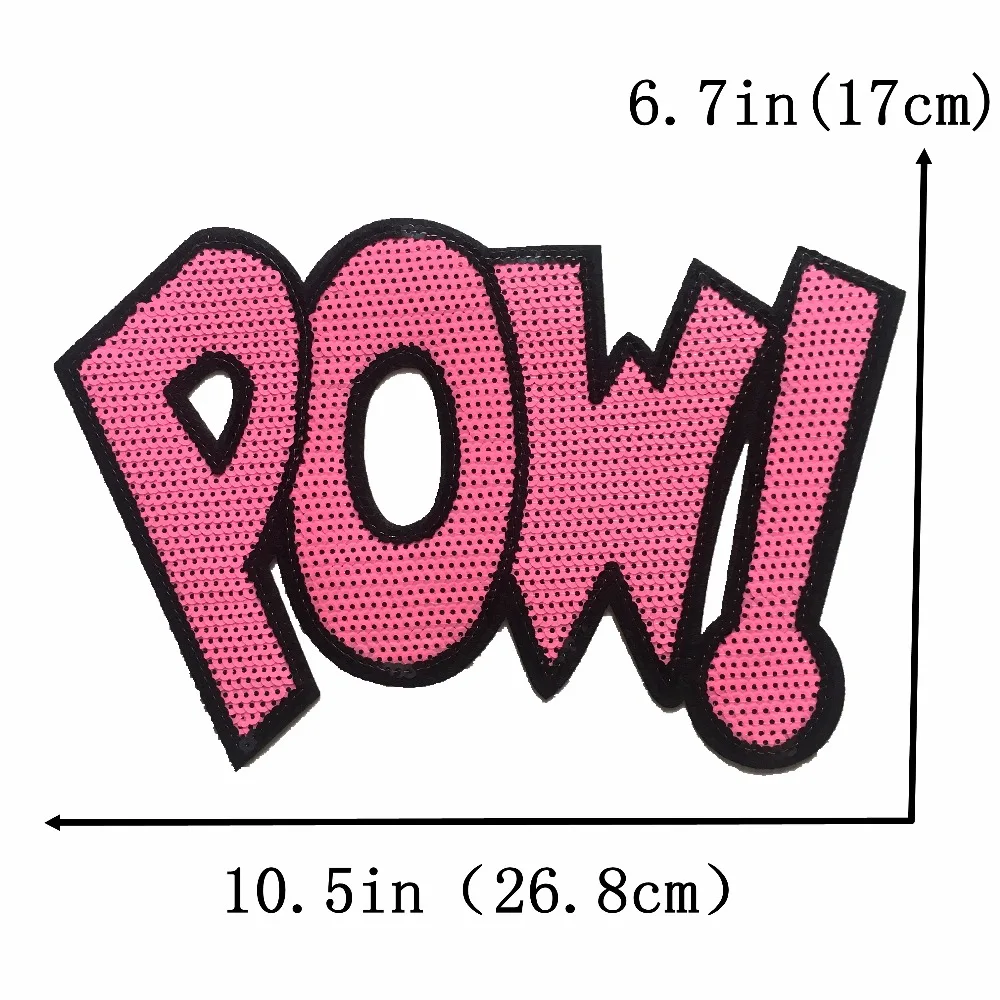 

Pink Sequins POW! Letter Style Patches for Clothes Iron on Sequined Embroidery Patch
