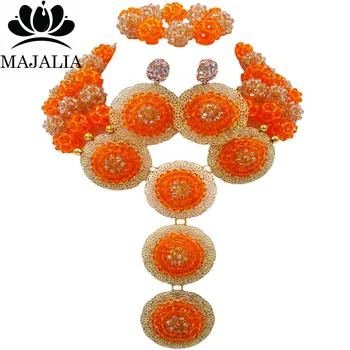 

Majalia Fashion Women African Beads Nigeria Wedding african beads jewelry orange Crystal Bridal Party Jewelry Sets CX-010