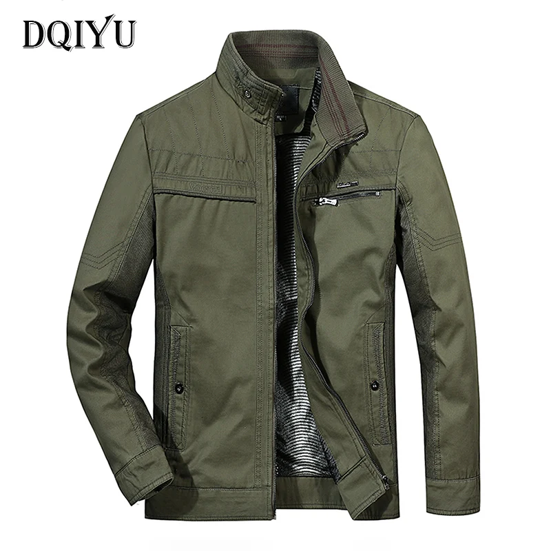 DQIYU New Army Green Jacket Men Autumn Simple Cotton Jackets Casual
