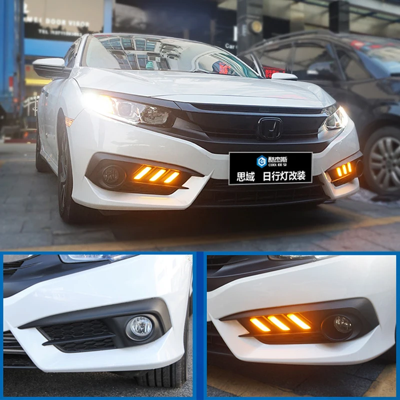 

Hireno Super-bright LED Daytime Running Light for Honda Civic Mustang style 2015 16 LED Car DRL fog lamp 2PCS